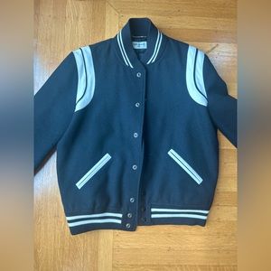 SAINT LAURENT
Teddy Slim-Fit Leather-Trimmed Wool-Blend Bomber Jacket